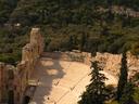 Looking down on the Theater of Dionysus from the top of the Acropolis Hill. Dont let that green fool you, theres very little of it left in sprawling Athens.